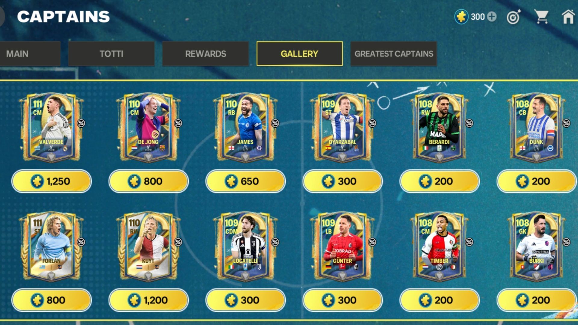 Snippet showing EA FC Mobile Captains Week 1 Shards exchanges (Image via EA Sports)