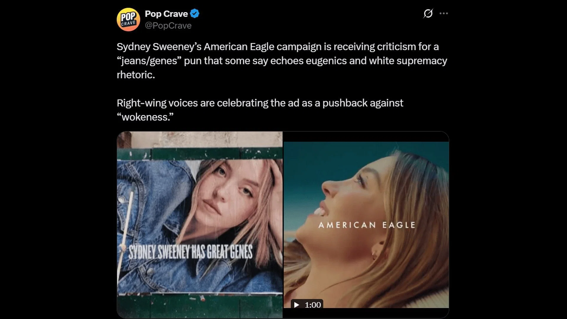 Sydney Sweeney&#039;s American Eagle ad sparked a controversy. (Image via X)