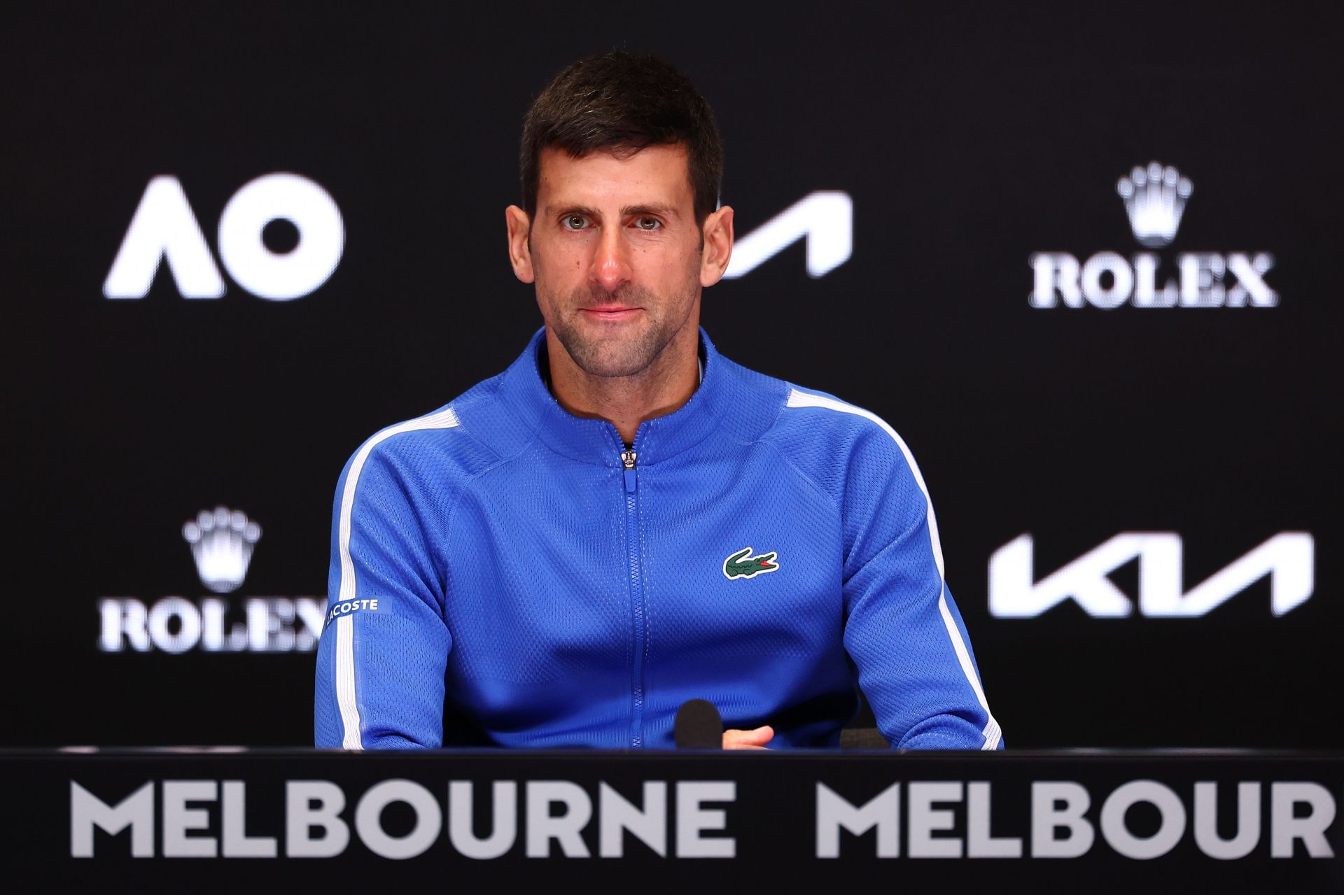 Novak Djokovic during a press conference at the 2024 Australian Open (Source: Getty)
