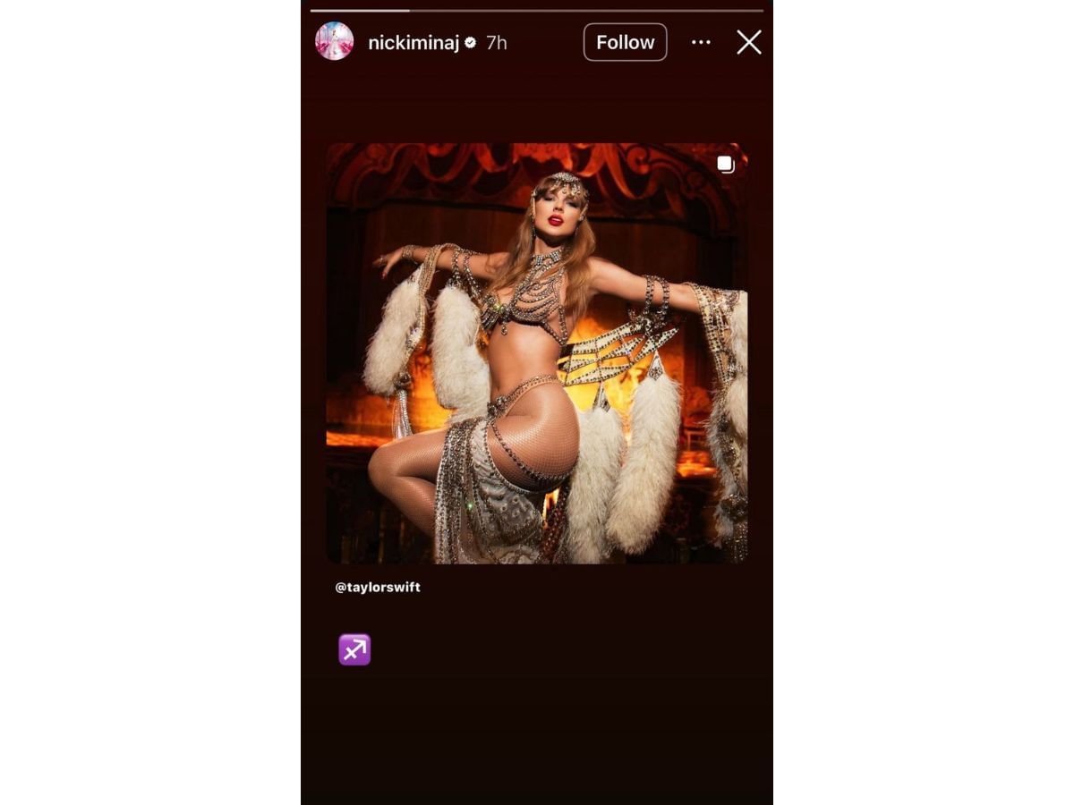 Nicki Minaj reposting Taylor Swift&#039;s Instagram post (Image credits: Instagram/@nickiminaj)
