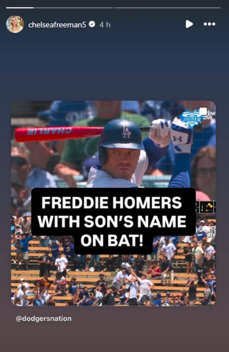 Freddie Freeman&#039;s wife, Chelsea, shared her husband&#039;s achievement on her social media platform. (via Instagram)