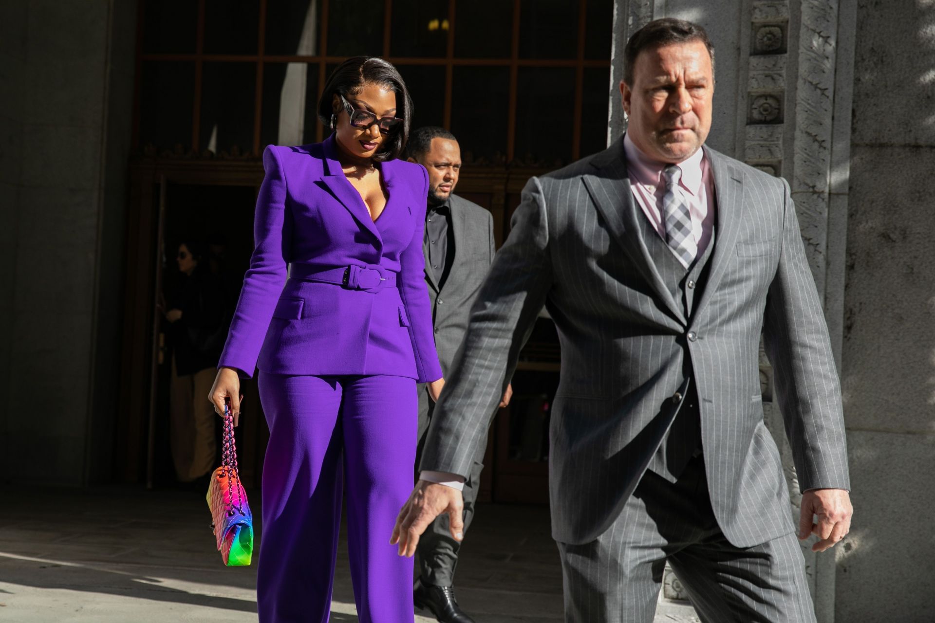 Megan Thee Stallion arrives at court to testify in the trial of rapper Tory Lanez (Image via Getty)