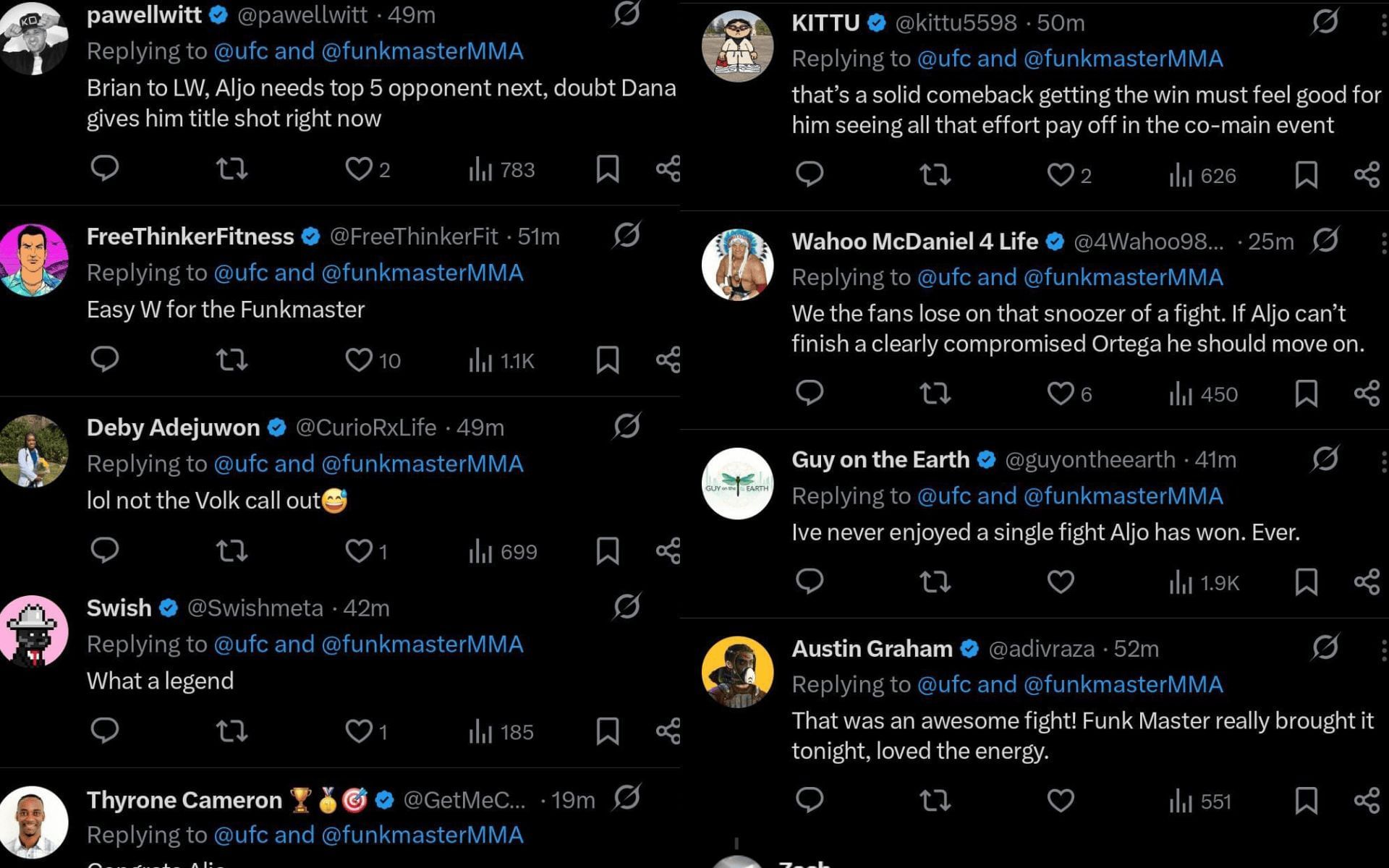 Fans&#039; reaction to Aljamain Sterling&#039;s victory. [Screenshots courtesy: @ufc on X]