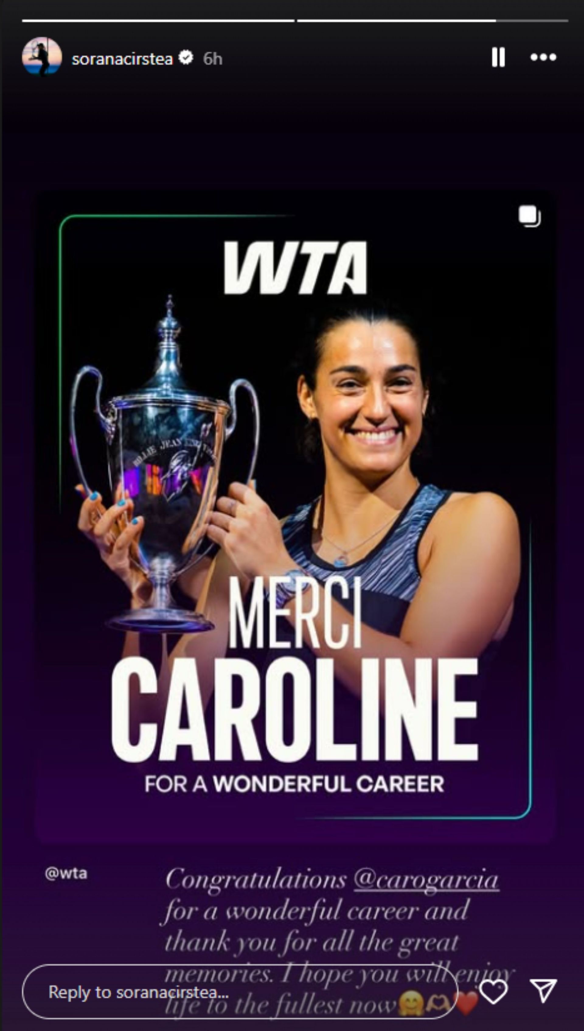 Cirstea bids farewell to Garcia; Instagram - @soranacirstea