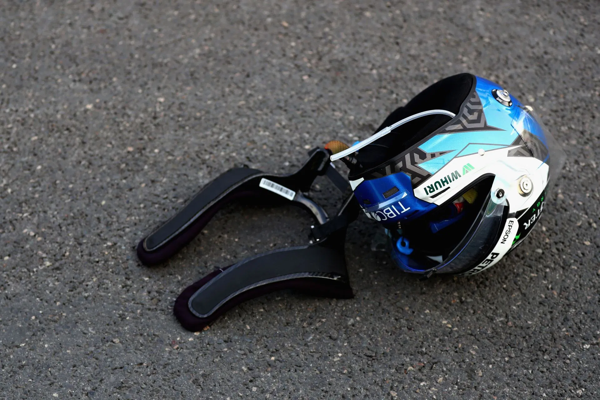 Valtteri Bottas&#039; HANS device lying on the floor after the 2018 Azerbaijan Grand Prix - Source: Getty