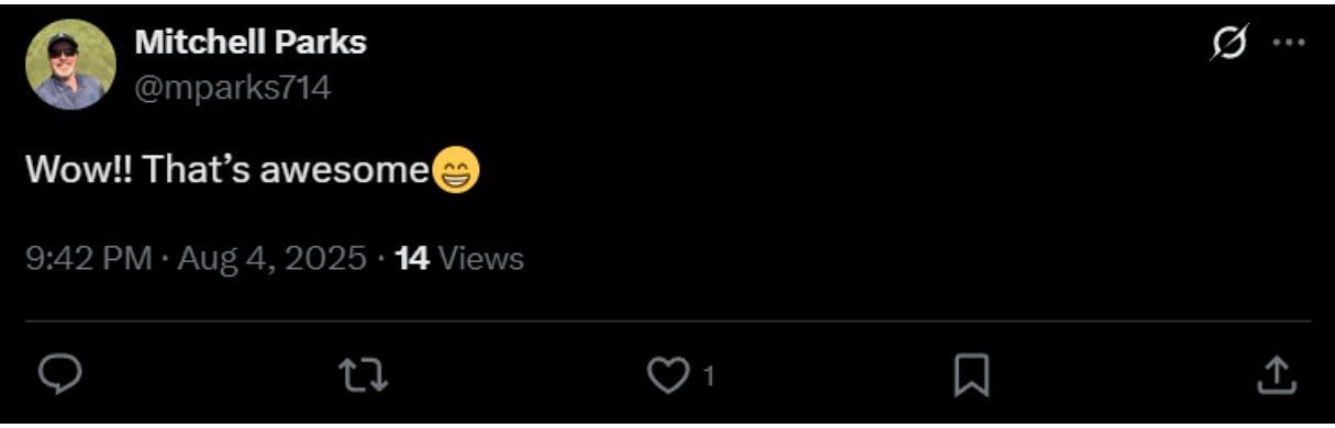 Screenshot of a user&#039;s comment - Source - @mparks 714 on X