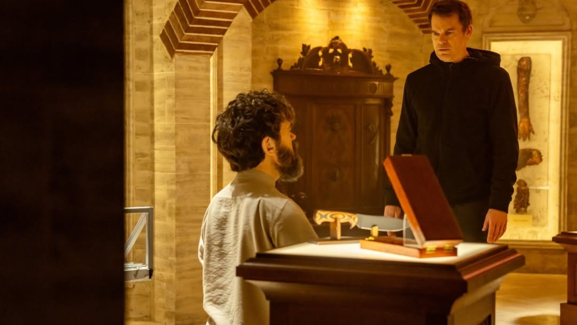 Prater and Dexter as seen at his mansion in Dexter: Resurrection season 1 (Image via Paramount+)