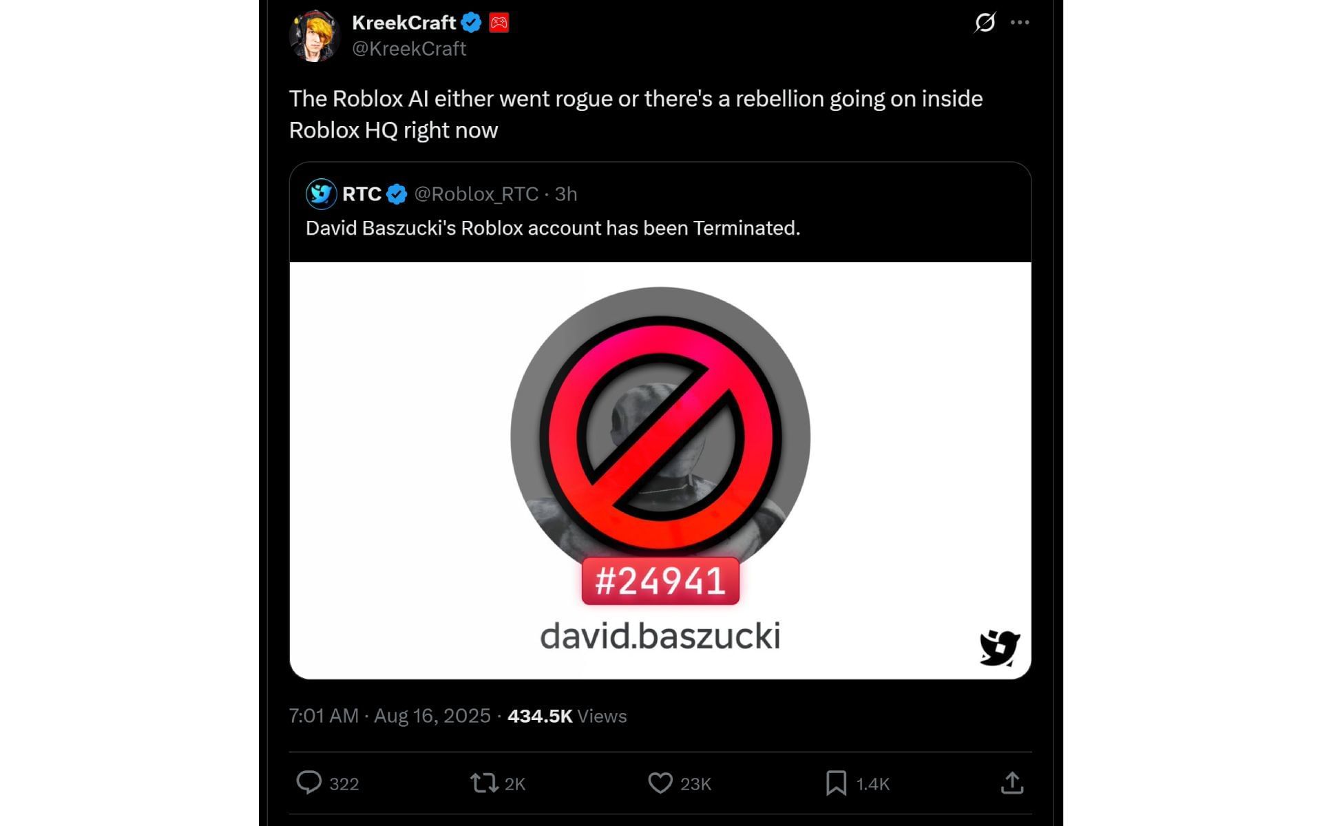 KreekCraft&#039;s X post (Image via x.com/KreekCraft)