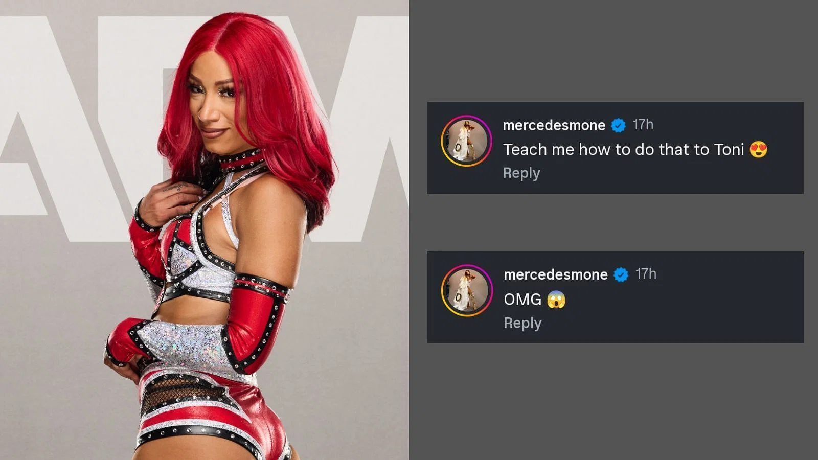 Mercedes Mone&#039;s comment on Kyle Fletcher vs. Dustin Rhodes [Images via Mone&#039;s X &amp; AEW&#039;s Instagram]