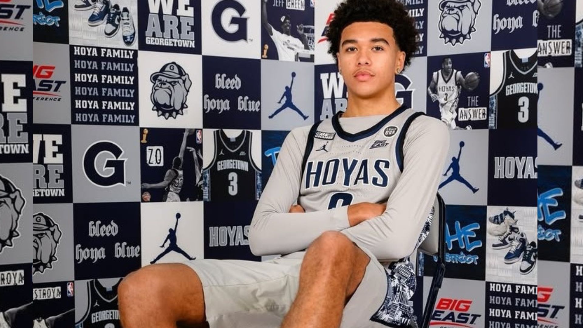 Four-star prospect Luca Foster photoshoot with the Georgetown Hoyas kit. (Image via Instagram @_lucafoster_)