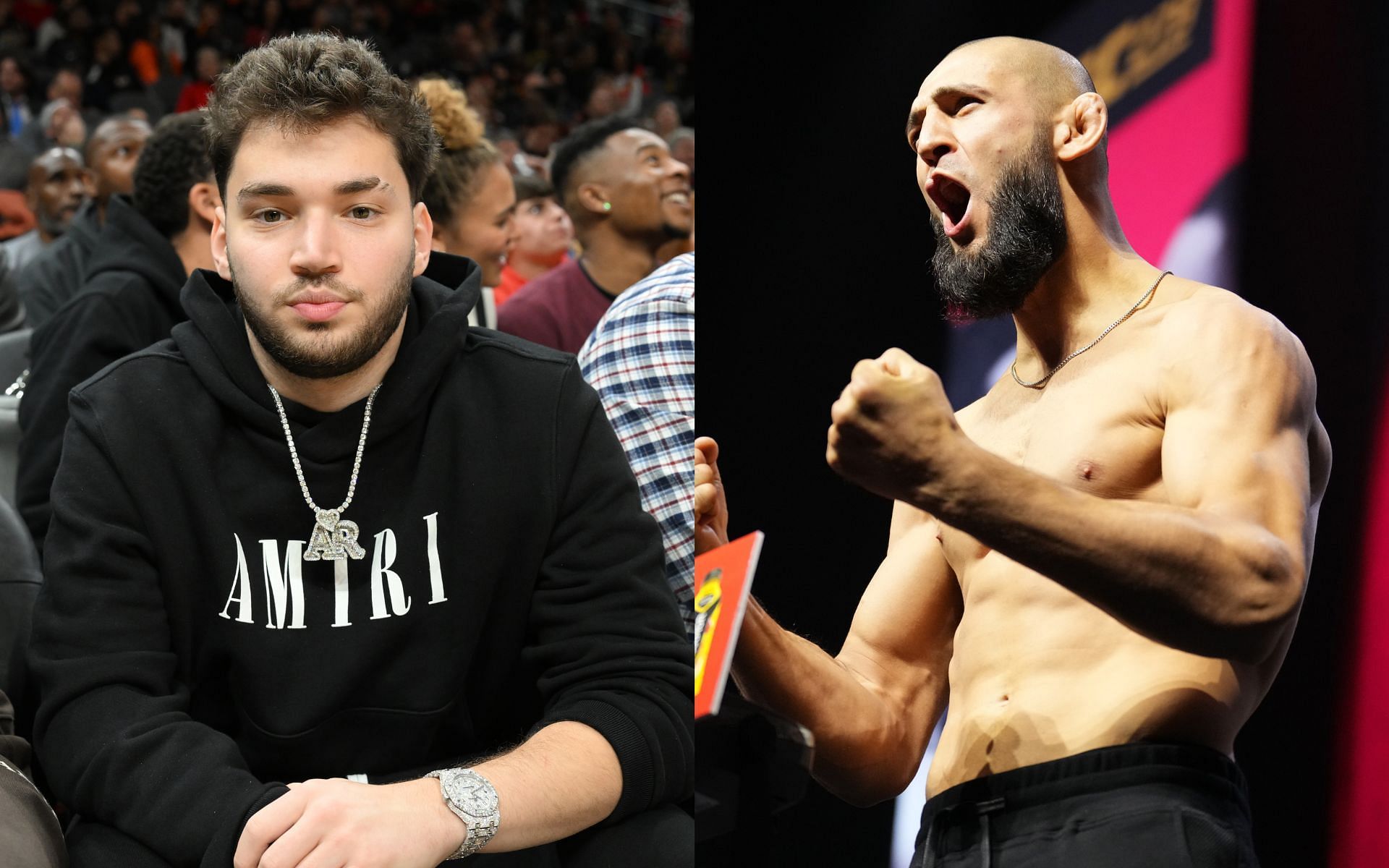 Adin Ross (left) clears the air on Khamzat Chimaev