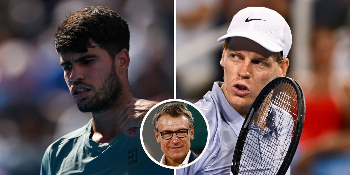 Carlos Alcaraz (left), Jannik Sinner (right), Mats Wilander (bottom inset), Sources: Getty