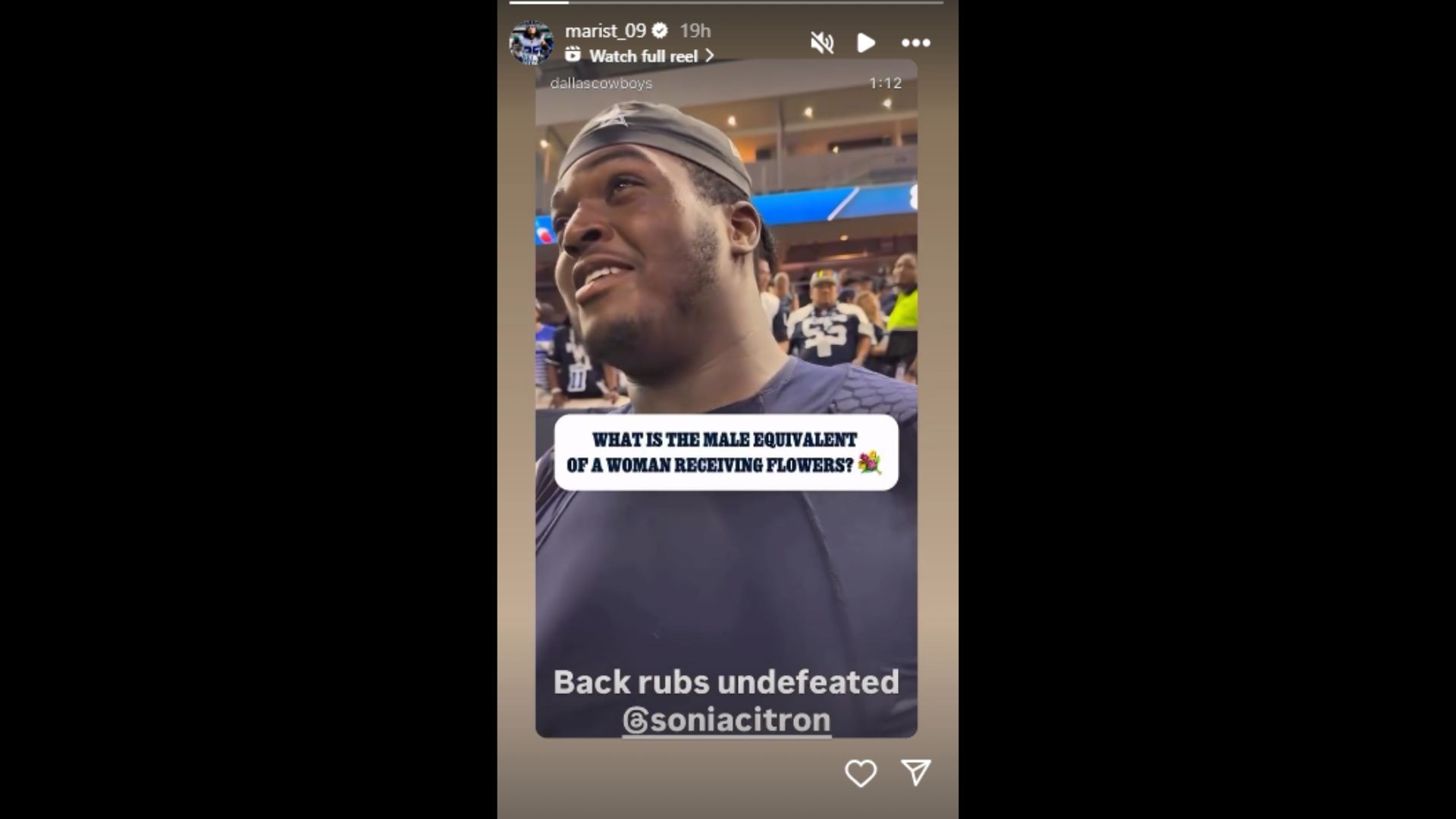 Liufau shared a request for girlfriend Sonia Citron. (Photo via Marist Liufau&#039;s Instagram Story)