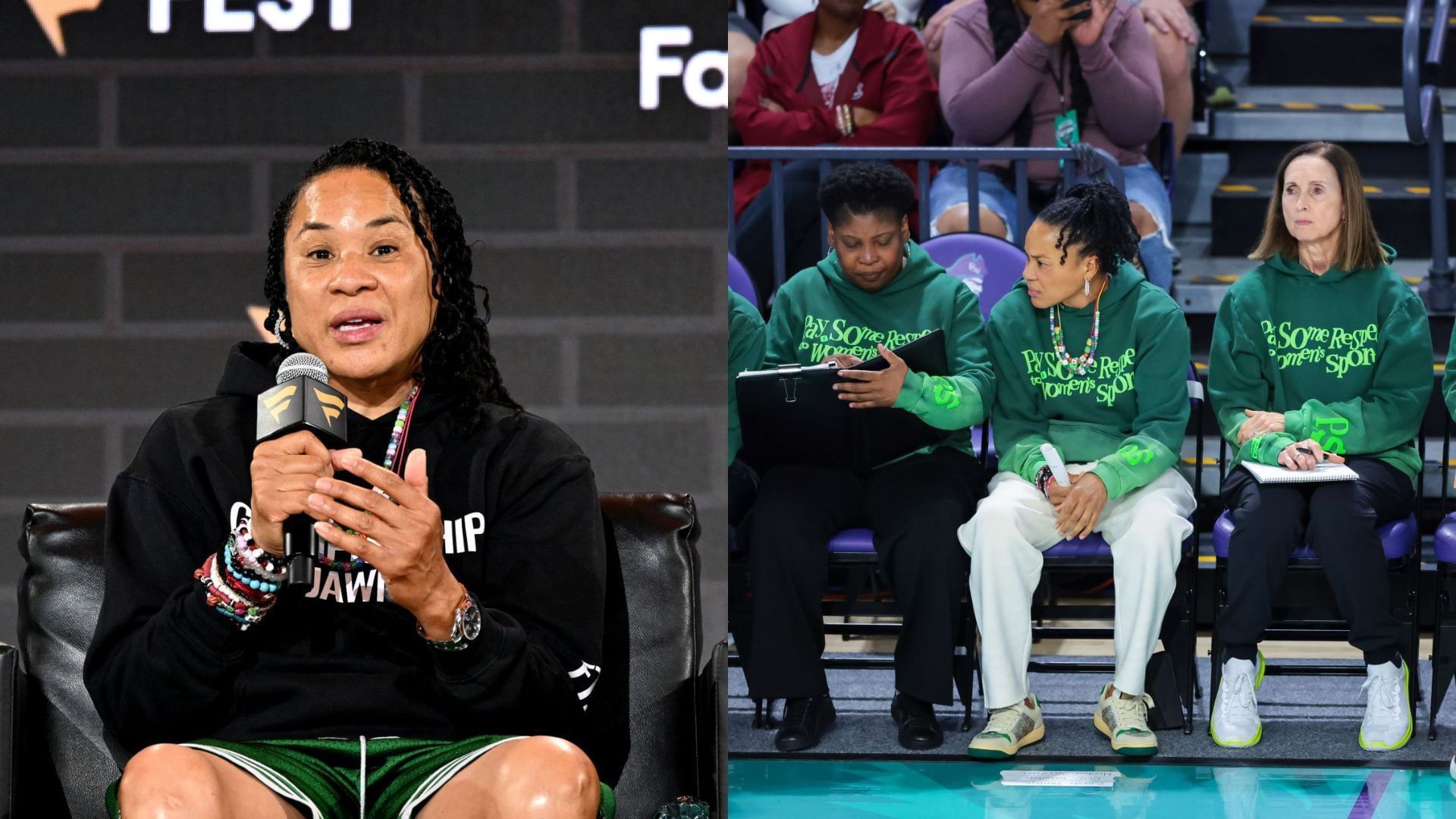 Dawn Staley and her South Carolina coaching staff including Jolette Law and Lisa Boyer