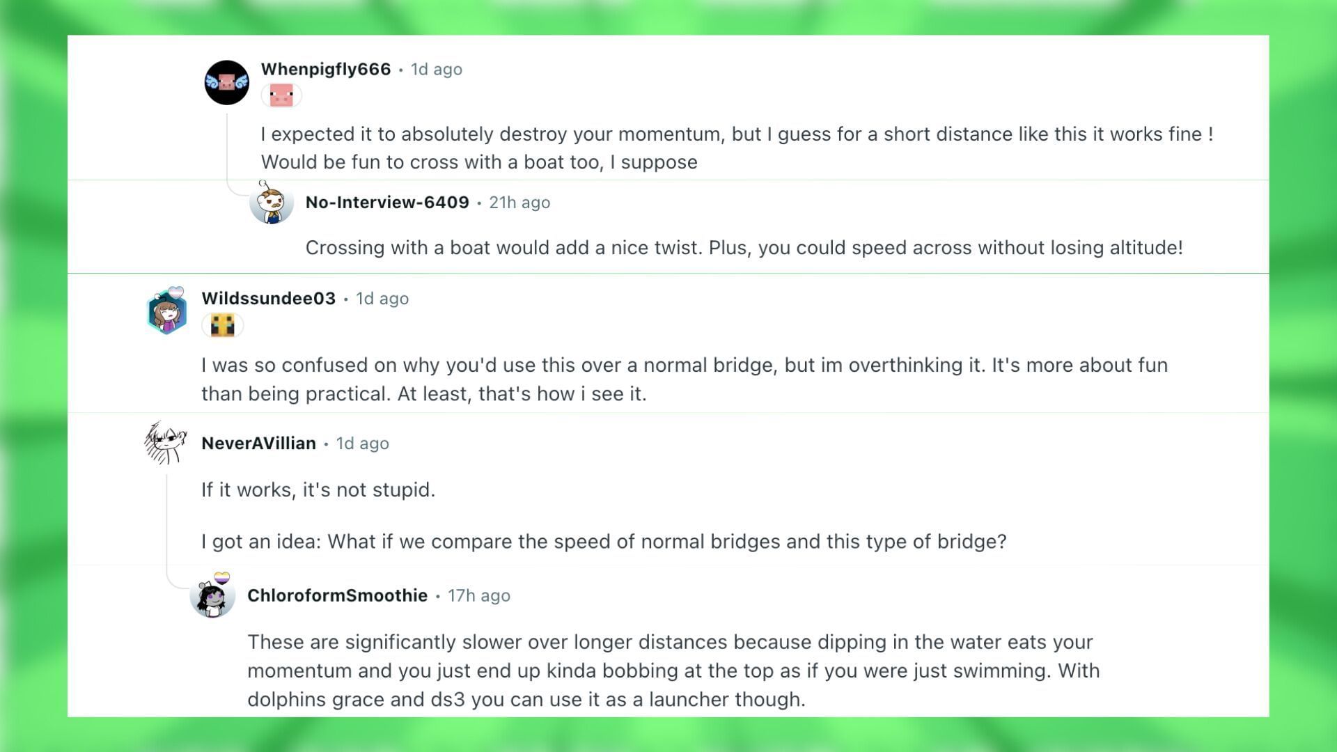 Redditors react to the interesting water bridge made in the game (Image via Reddit)