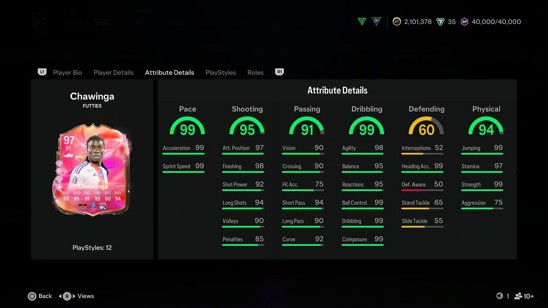 The stats of the 97-rated striker (Image via EA Sports)