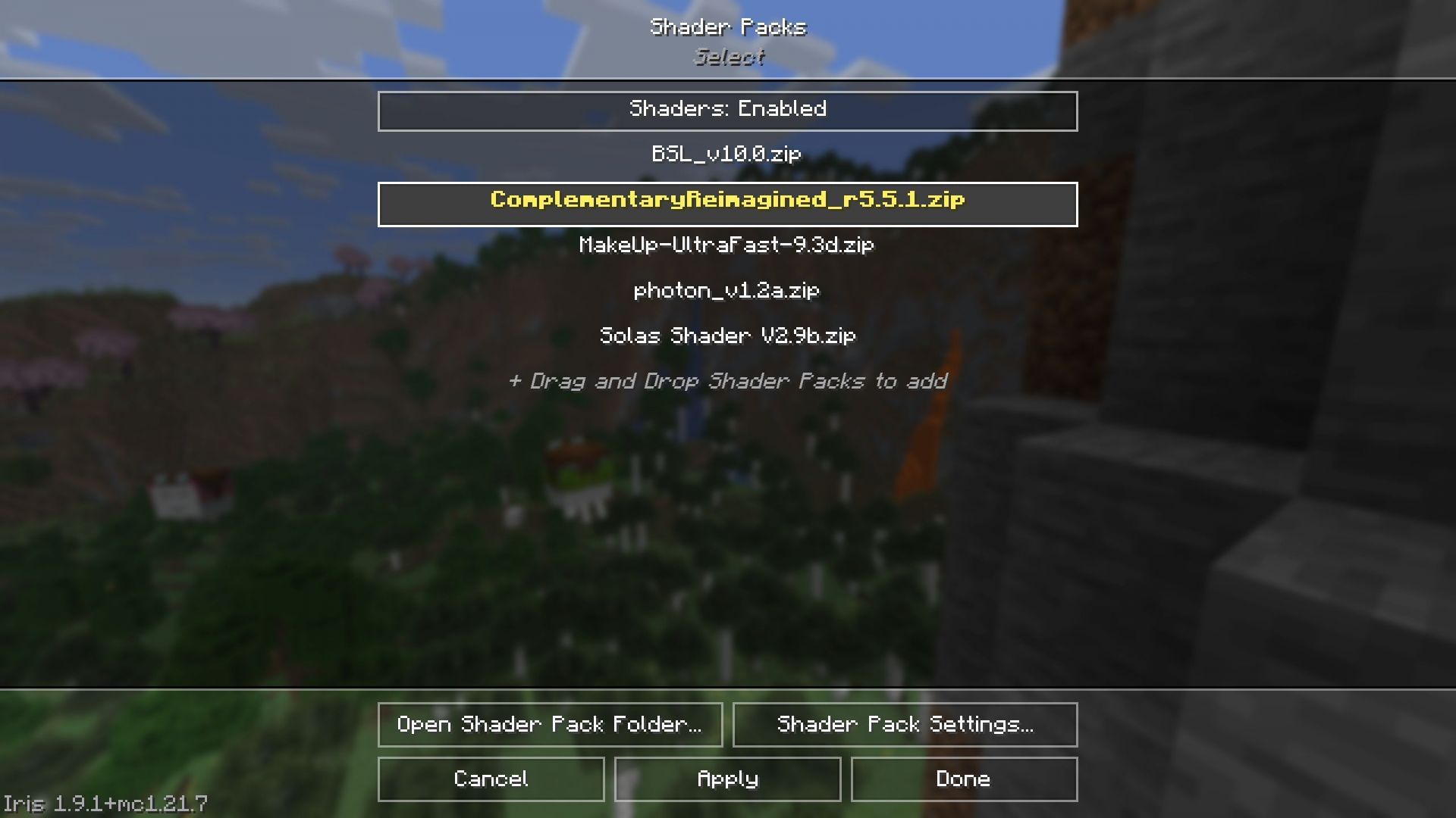 Open the game and activate the shader pack (Image via Sportskeeda Gaming || Mojang Studios)