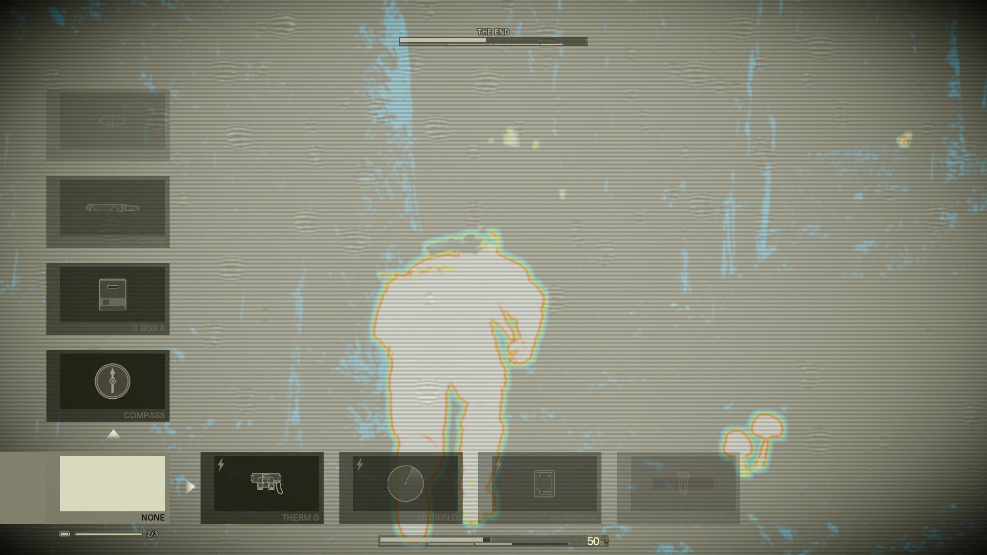 Toggle your Thermal Goggles on and off to find him (Image via Konami)