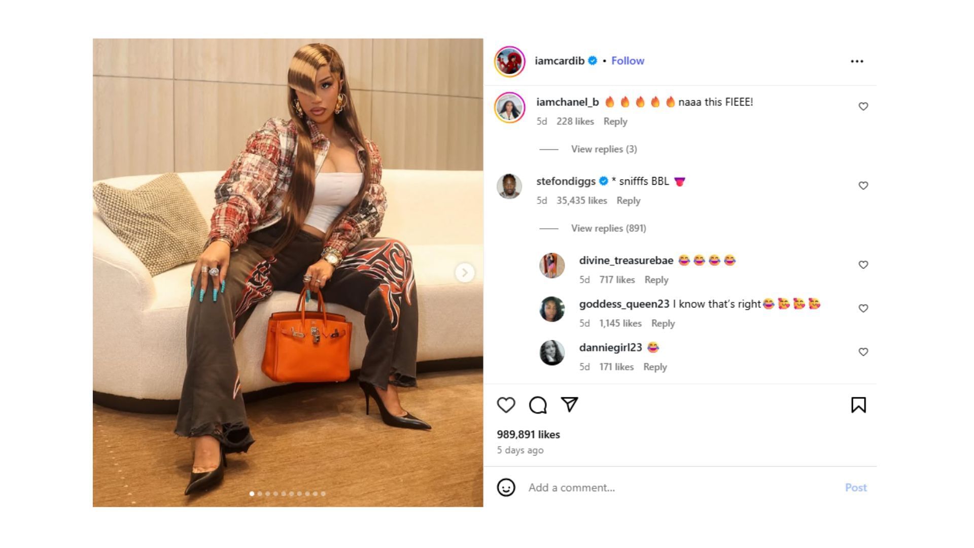 Diggs commented on Cardi B&#039;s Instagram post. (Comments via Cardi B&#039;s Instagram post)
