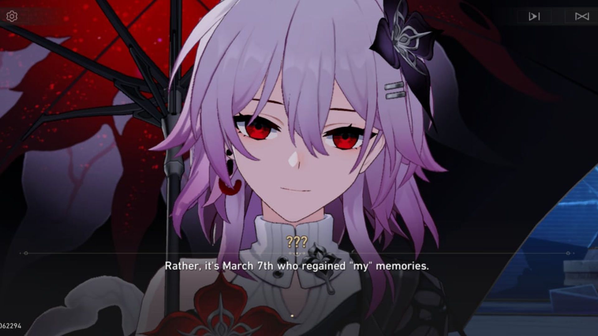 Evernight mentions that March 7th has regained her memories (Image via HoYoverse)