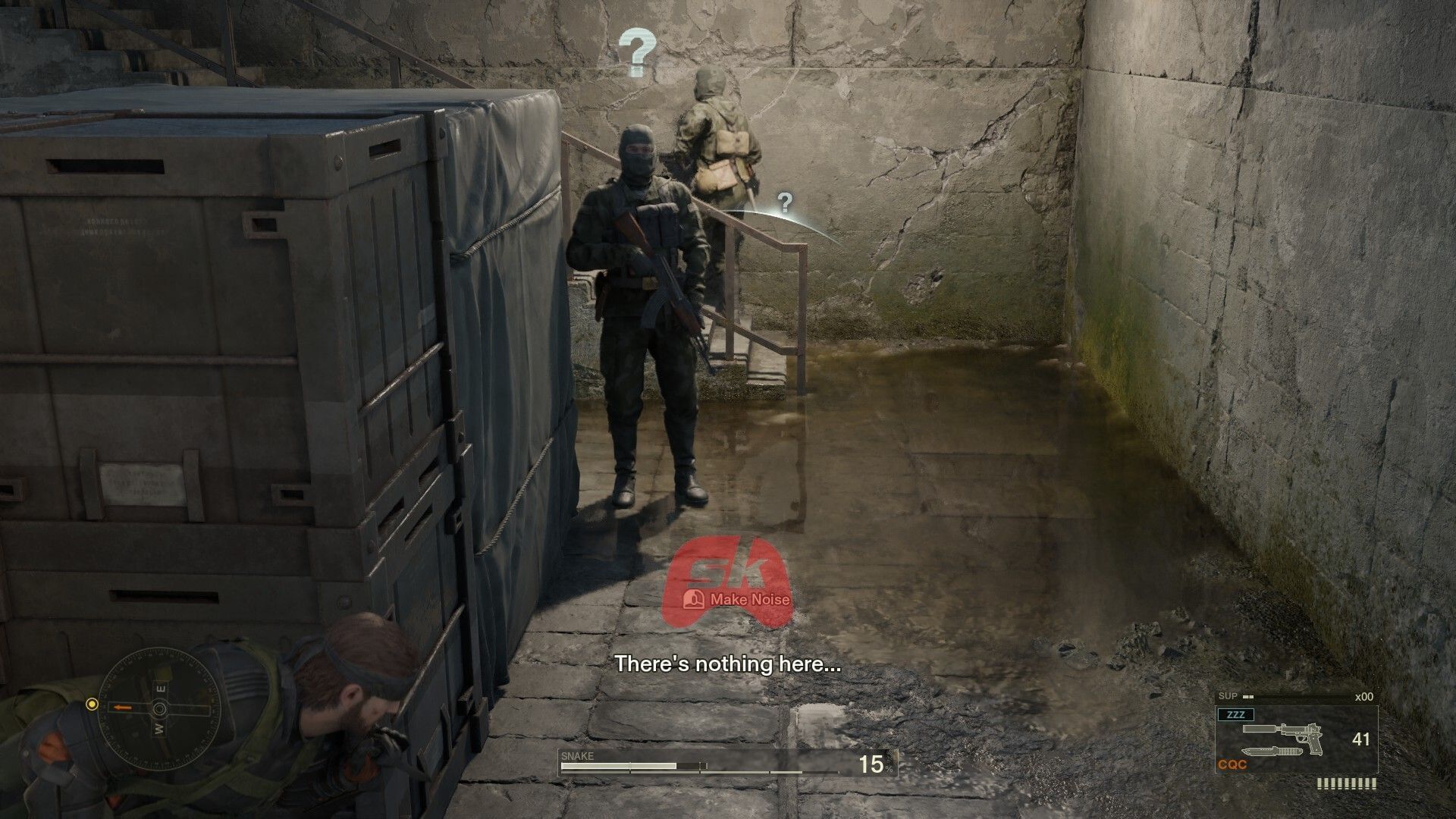 The ability to execute CQC and interrogate enemies requires stealth (Image via Sportskeeda Gaming || KONAMI)