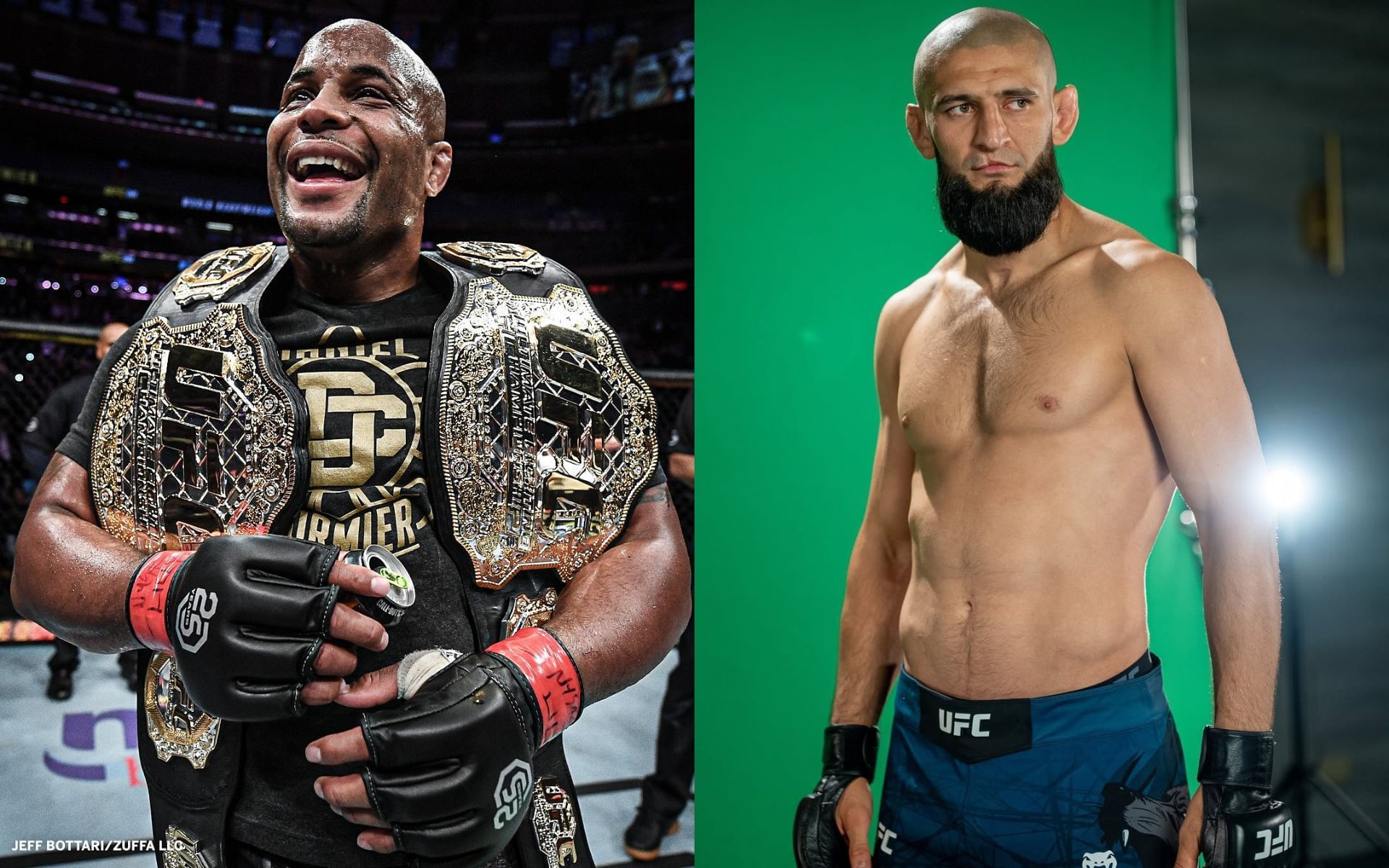 Daniel Cormier (left) and Khamzat Chimaev (right) discuss discuss their interaction in Chicago. [Images courtesy: @dc_mma and @ufceurope on Instagram]