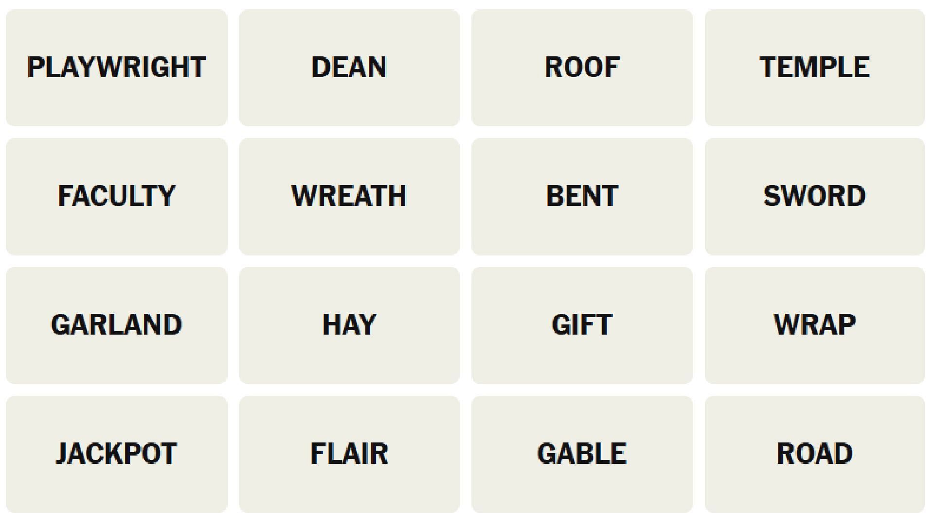All words for the New York Times Connections puzzle today (Image via The New York Times)