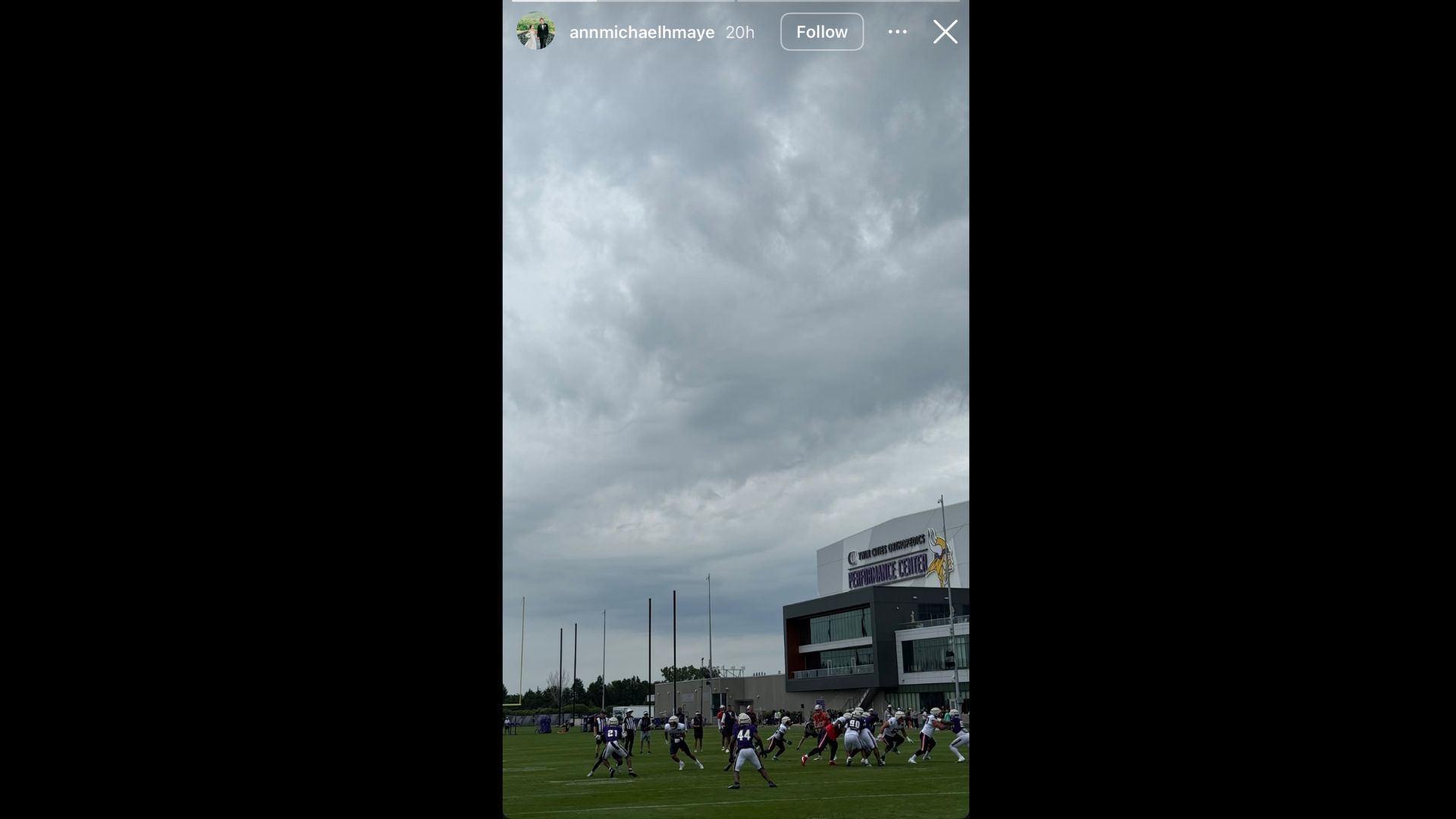 Ann Michael Maye shared a photo from the joint practice between the Patriots and Vikings. (Photo via Ann Maye&#039;s Instagram Story)