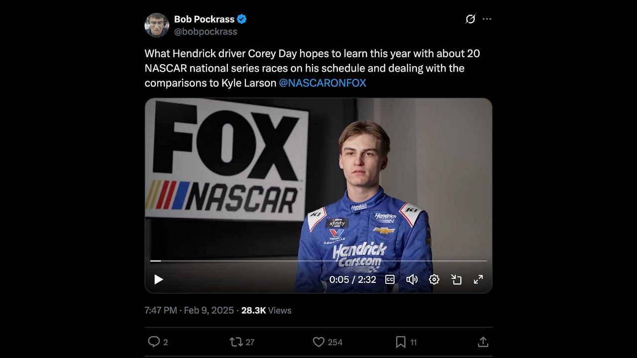 Corey Day opens up about Kyle Larson comparisons. - Source: @X/bobpockrass