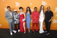 (L-R) Elijah Wright, Spike Lee, Aiyana-Lee, Jensen McRae, Aubrey Joseph, Ilfenesh Hadera and Denzel Washington attend the Los Angeles special screening of Apple Original Films and A24's "Highest 2 Lowest" (Image via Frazer Harrison/WireImage)