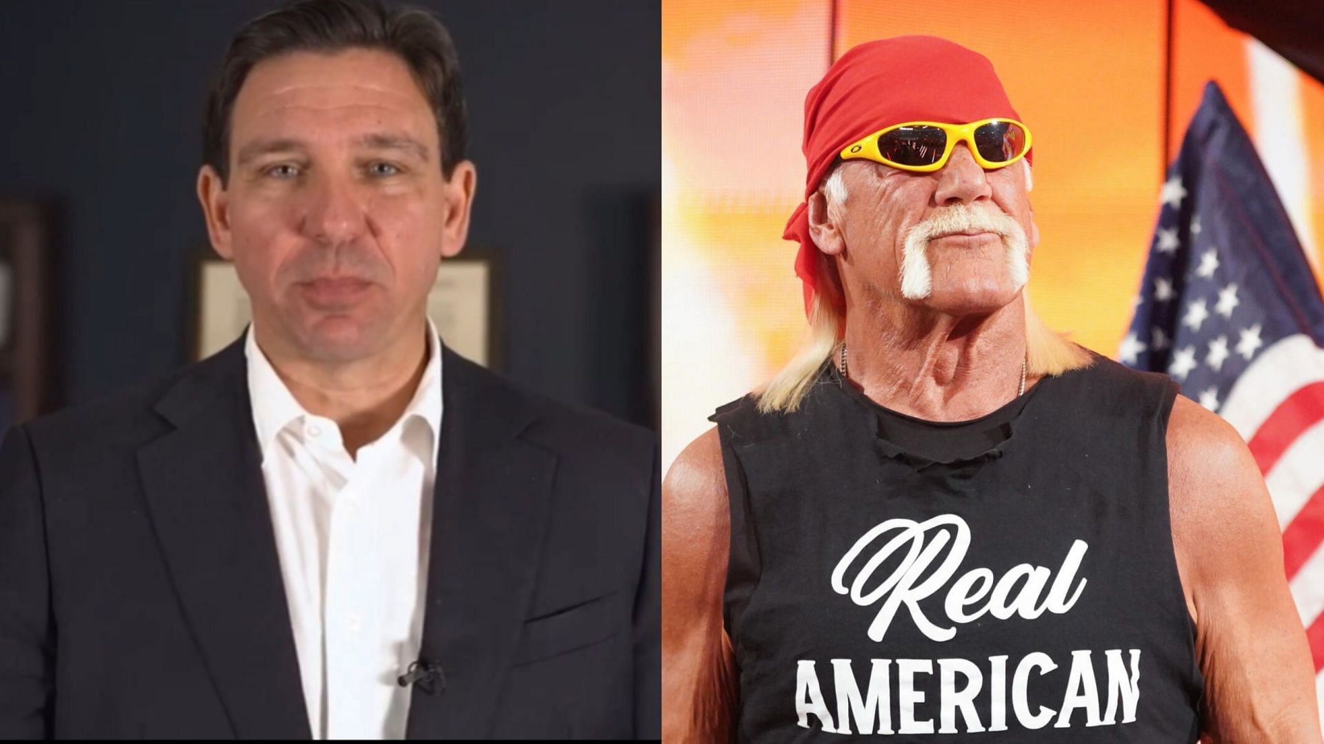 Florida Governor Ron De Santis and the later WWE legend Hulk Hogan (Photo credit: WWE.com and Ron DeSantis on IG)
