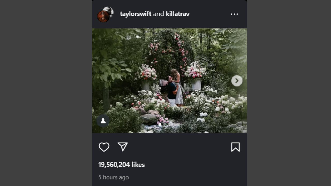 Travis Kelce and Taylor Swift&#039;s engagement post. (Credits: @killatrav/Instagram)