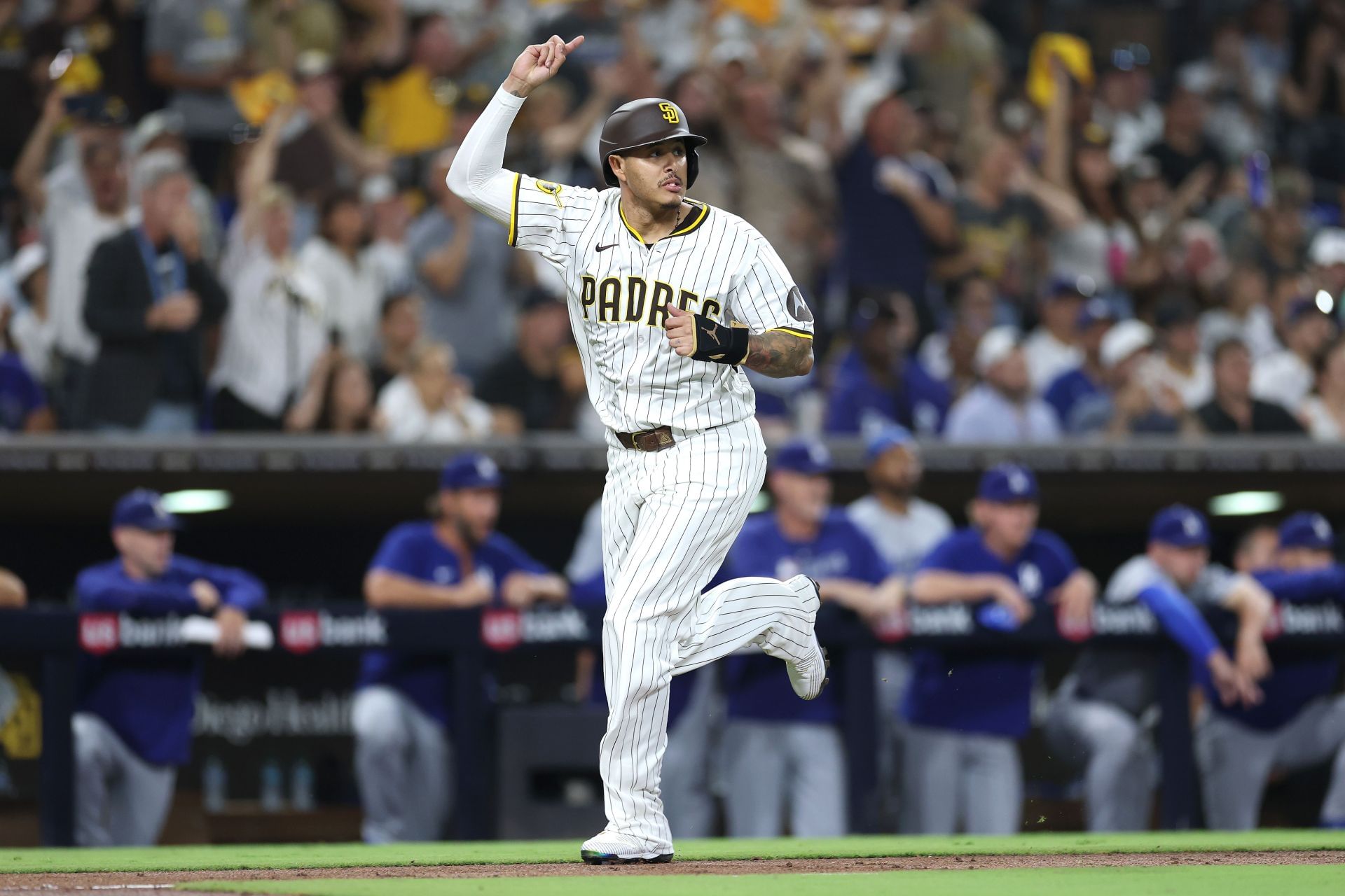 Manny Machado in action against the Los Angeles Dodgers - Source: Getty
