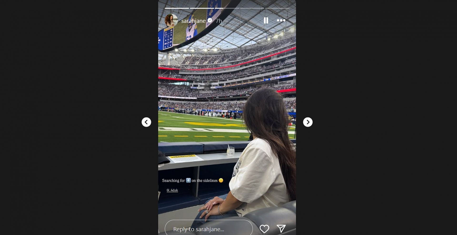 Sarah Jane cheers for Dak Prescott during the Dallas Cowboys&#039; preseason game. @sarahjane