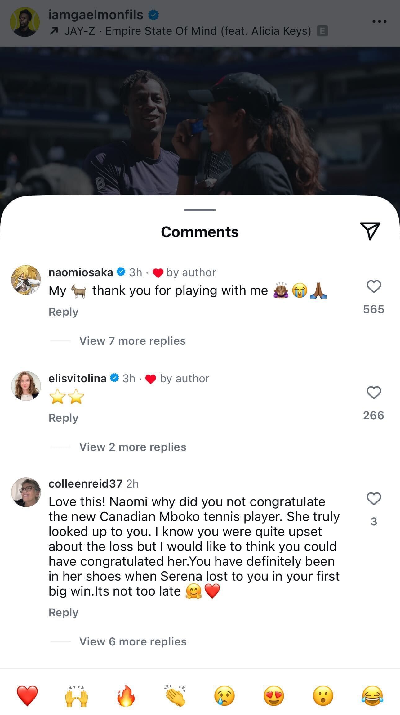 Gael Monfils&#039;s wife, Elina Svitolina, reacts to the Frenchman playing mixed doubles with Naomi Osaka (Source: Instagram)