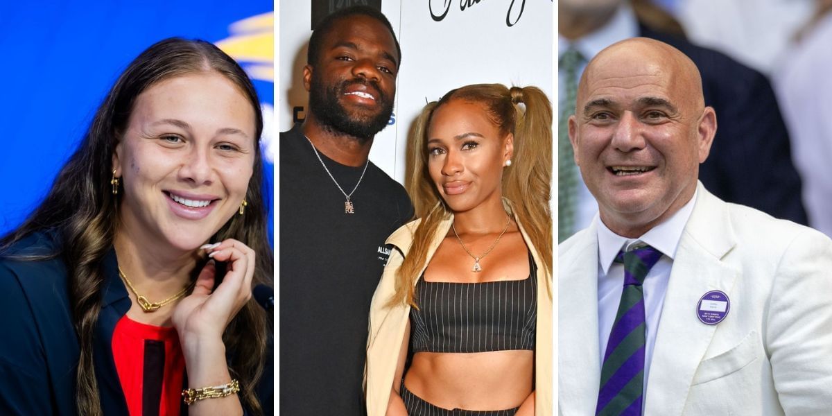 Amanda Anisimova (left), Frances Tiafoe and Ayan Broomfield (center), Andre Agassi (right), Sources: Getty