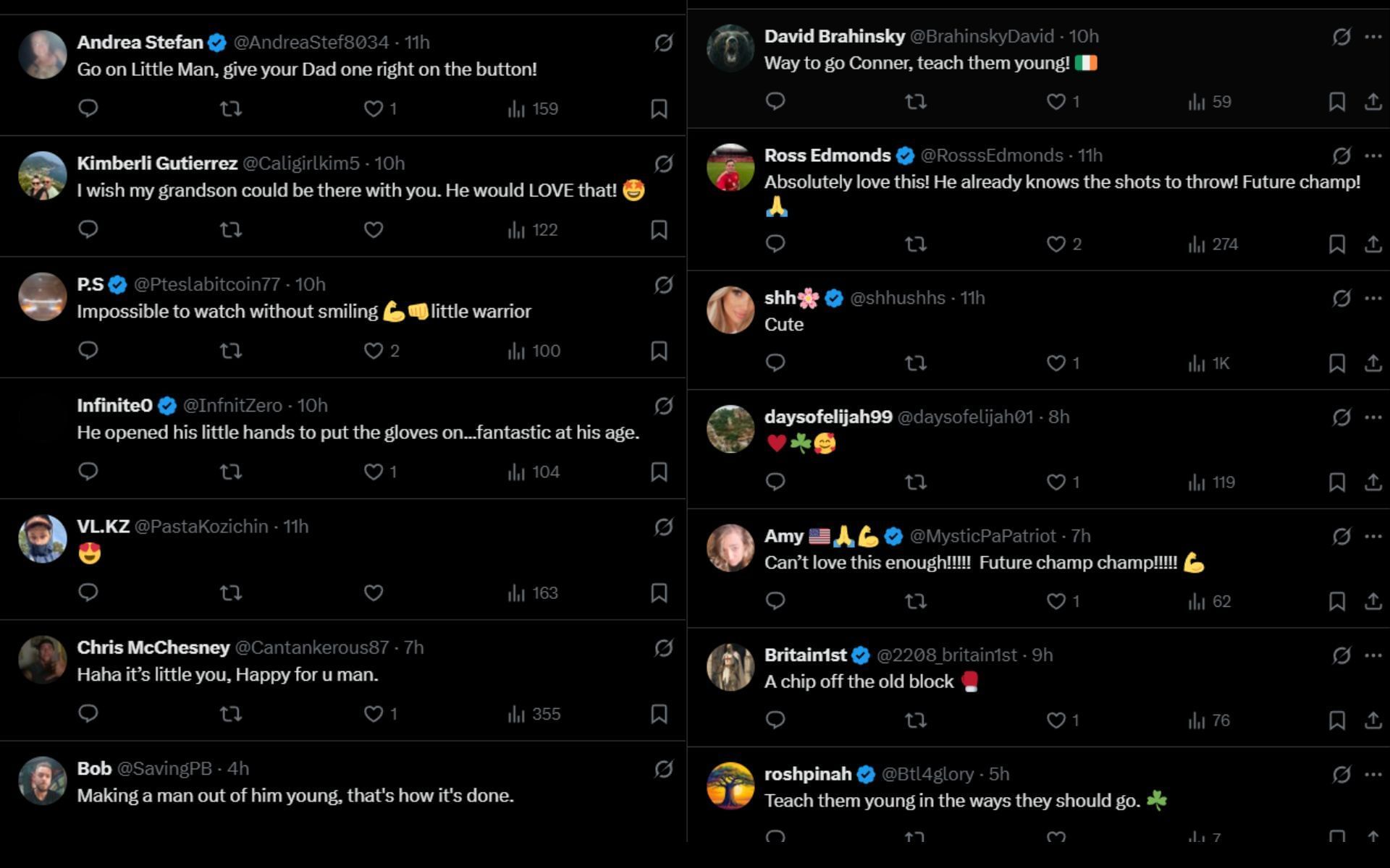 Fans react to the video of Conor McGregor training with his kid. [Screenshots courtesy: @TheNotoriousMMA on X]