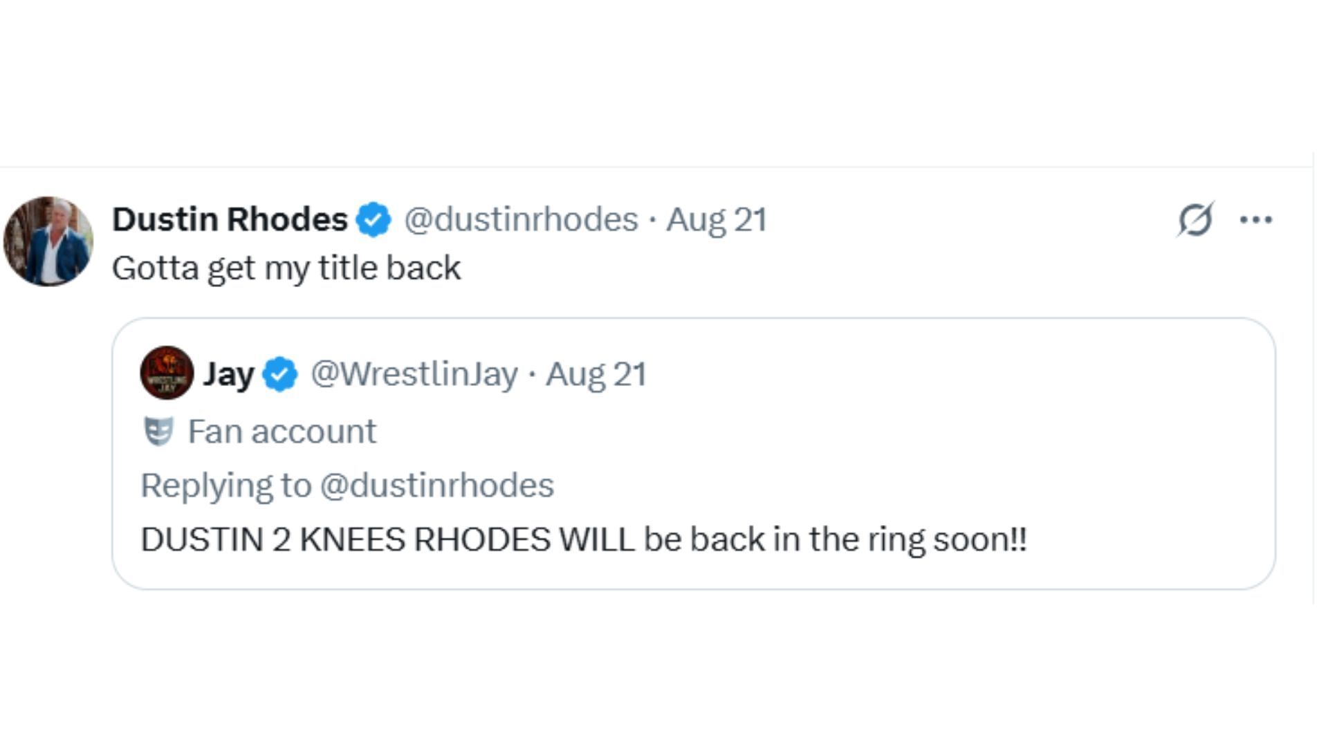 Dustin Rhodes is not ready to retire yet [Image Credits: Rhodes&#039; X profile]
