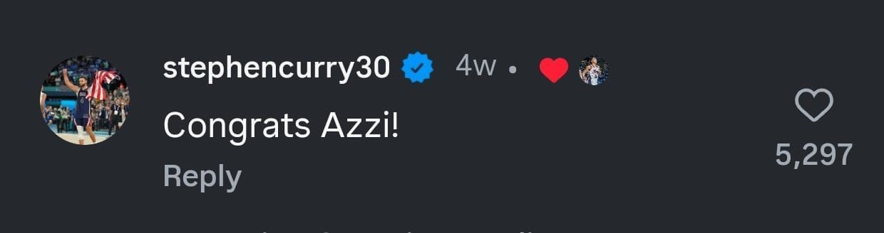 Stephen Curry&#039;s comment on Instagram