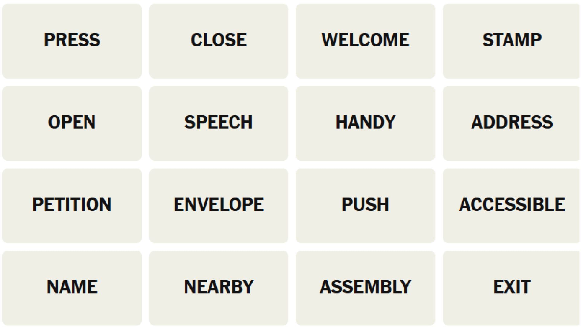 All words for the NYT Connections puzzle today (Image via The New York Times)