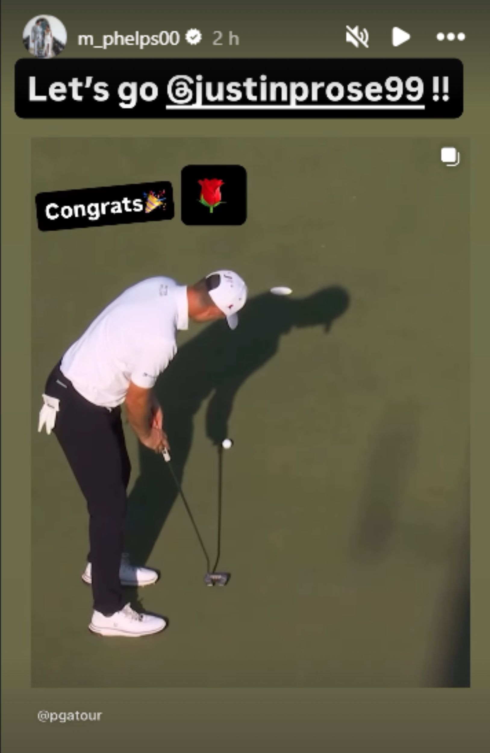 Screengrab of Michael Phelps&#039; Instagram story about Justin Rose&#039; championship victory [Image Source : Michael Phelps&#039; Instagram]