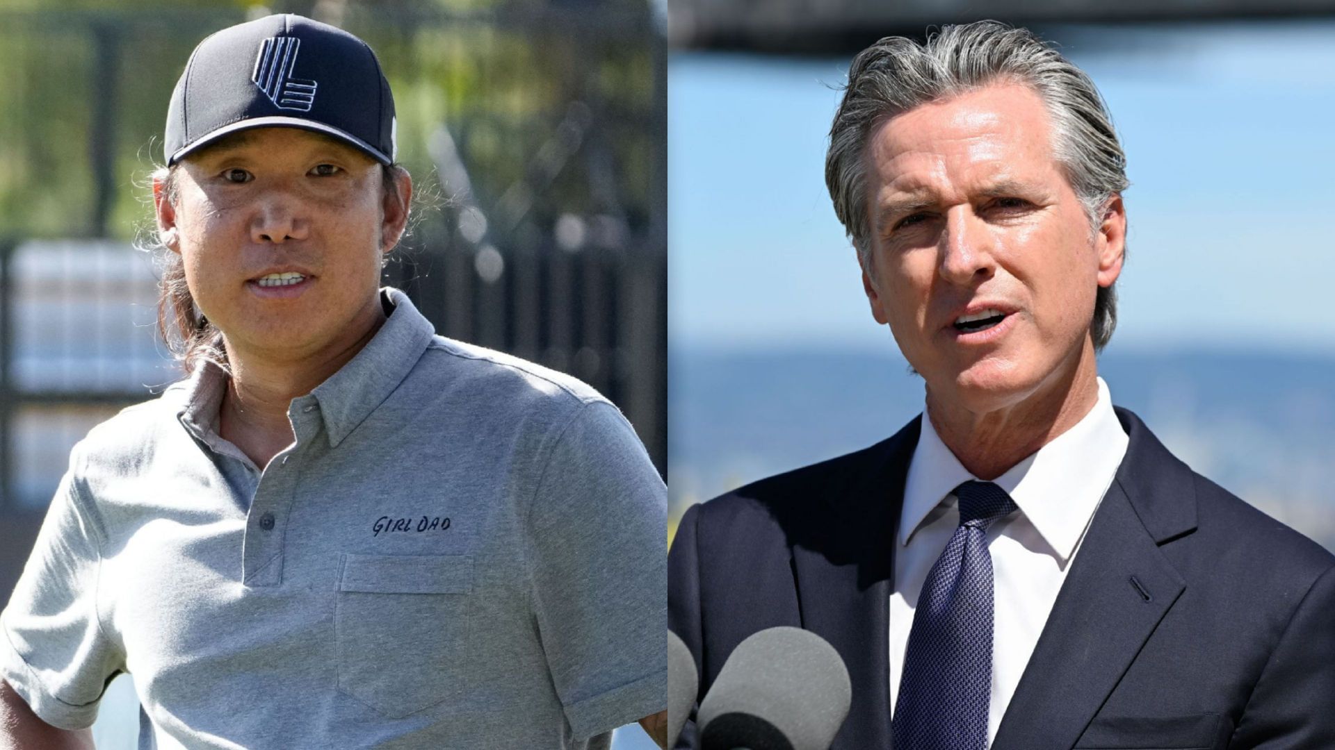 Anthony Kim (on left) and Gavin Newsom (on right) / Source: Getty Images 