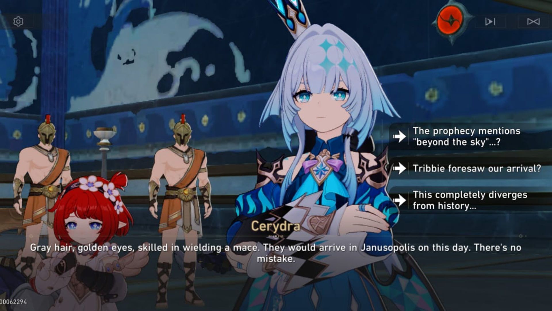 Cerydra talks about the prophecy of the Deliverer (Image via HoYoverse)