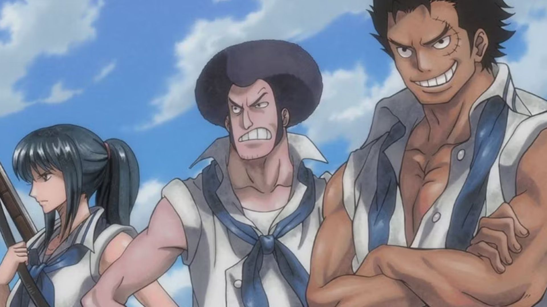 Tsuru, Sengoku, and Garp in their youth (Image via Toei Animation)