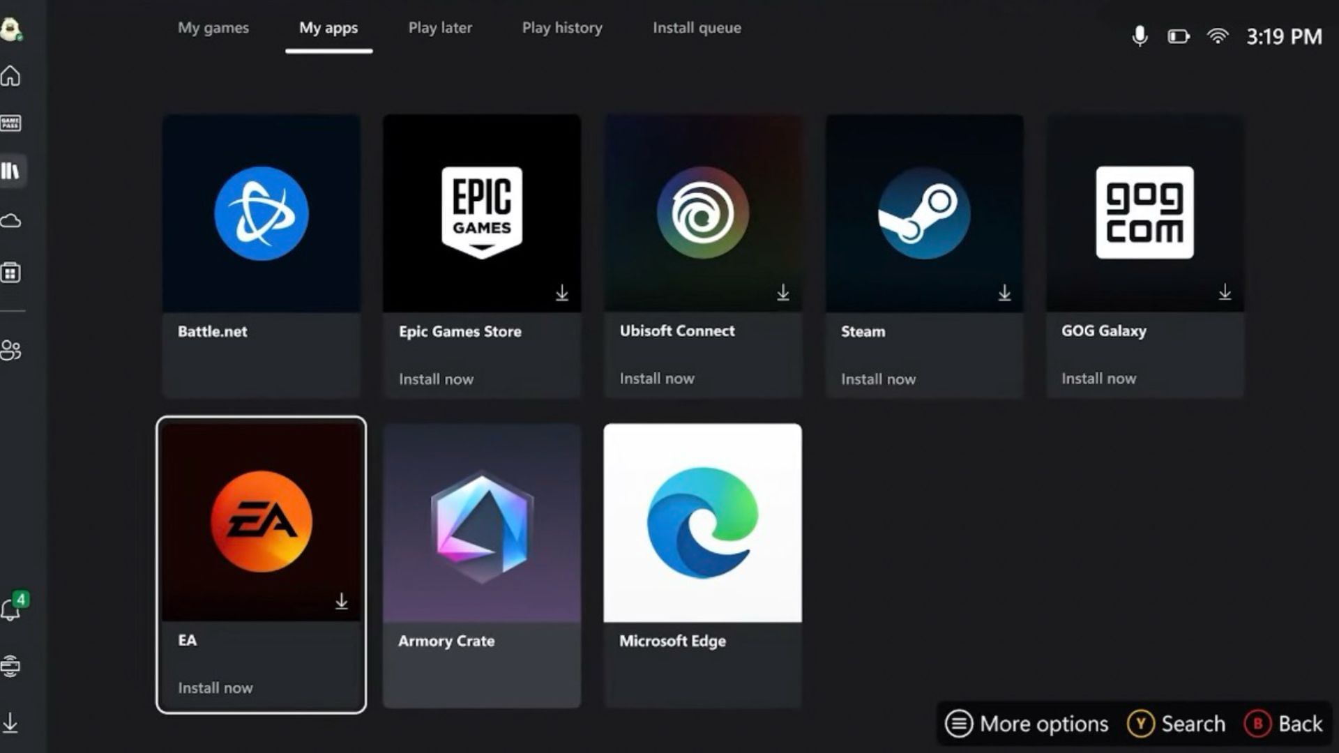 ROG Xbox Ally and Ally X have access to various digital storefronts. (Image via Microsoft)