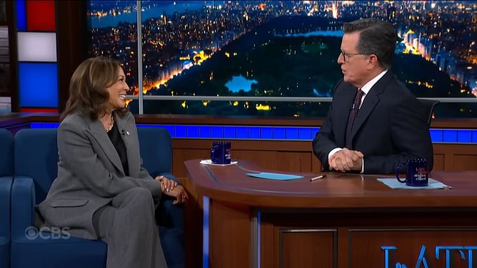 "The irony of two people being cancelled" - Internet reacts to Kamala Harris appearing on Stephen Colbert's "The Late Show"