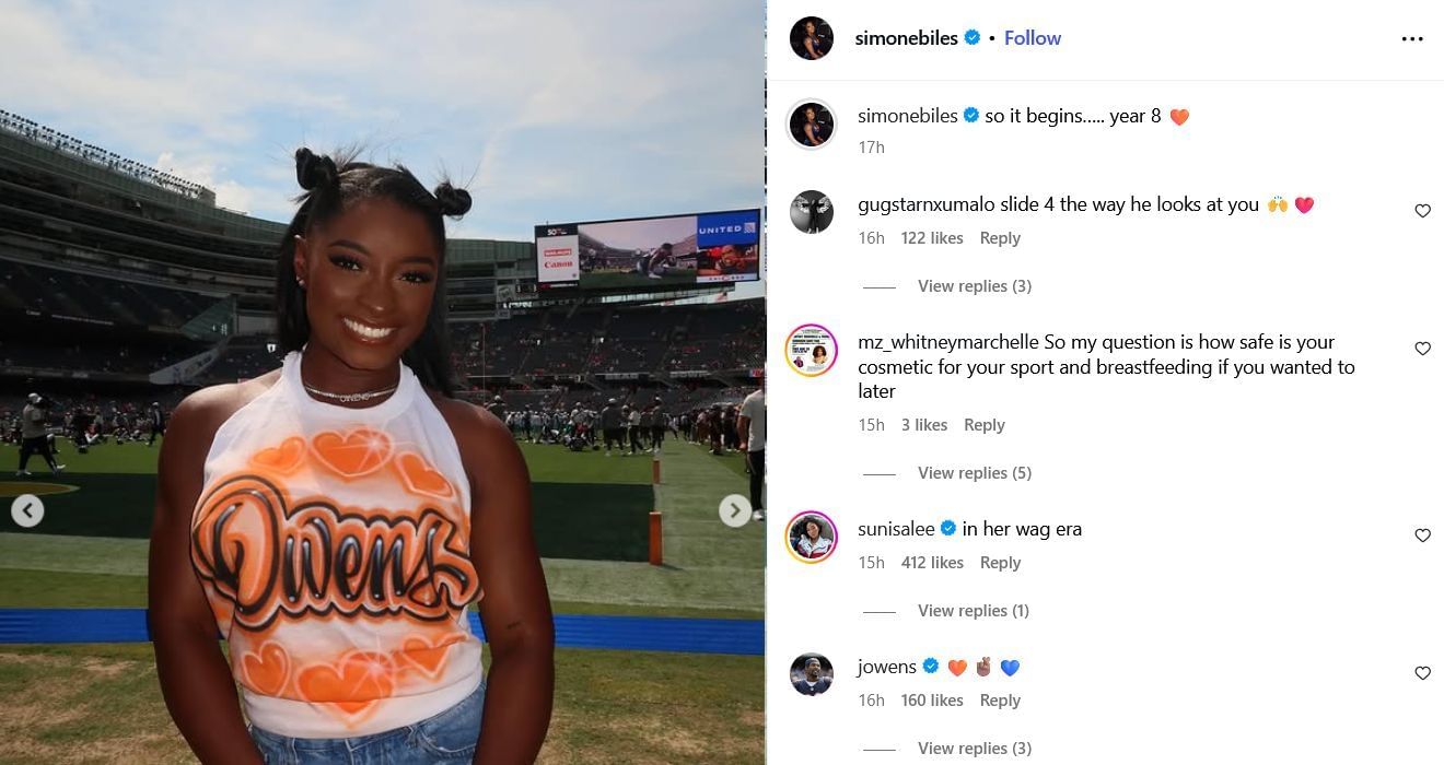 Screenshot of Jonathan Owens&rsquo; and Suni Lee&rsquo;s comments. Credits - simonebiles