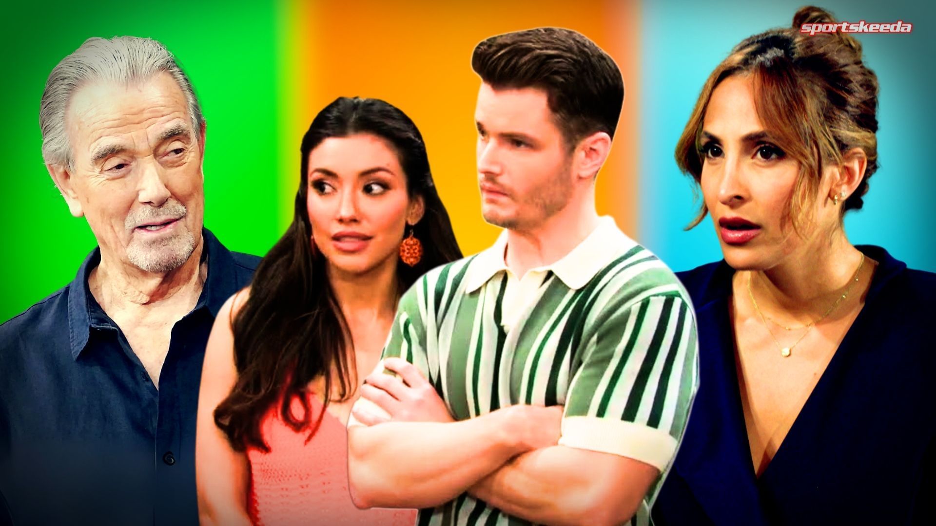 From left, Victor, Audra, Kyle and Lily on The Young and the Restless (Custom edit by Sportskeeda, Original images via CBS Network)