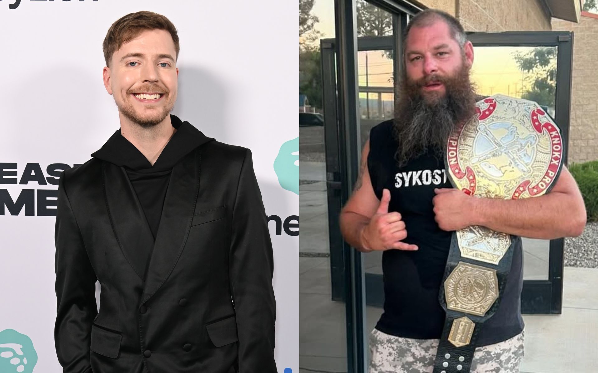 MrBeast (left) donates to Syko Stu