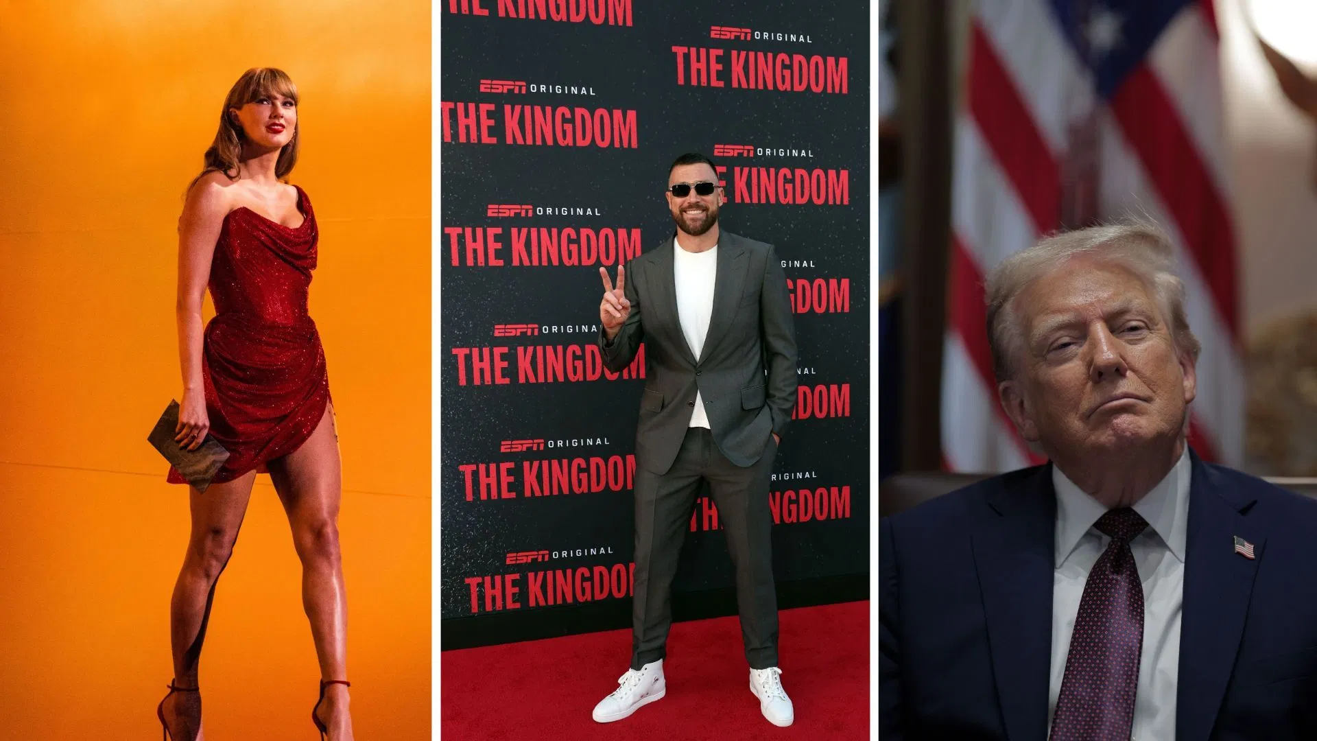 Taylor Swift, Travis Kelce, Donald Trump (Image via Getty)